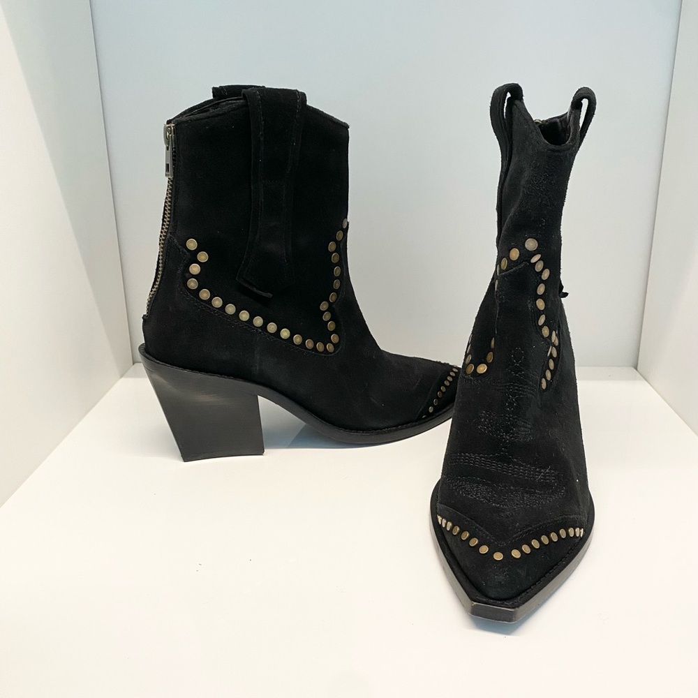 Zadig & Voltaire Cara High Western Ankle Boots Black Suede Leather - Picture 2 of 10